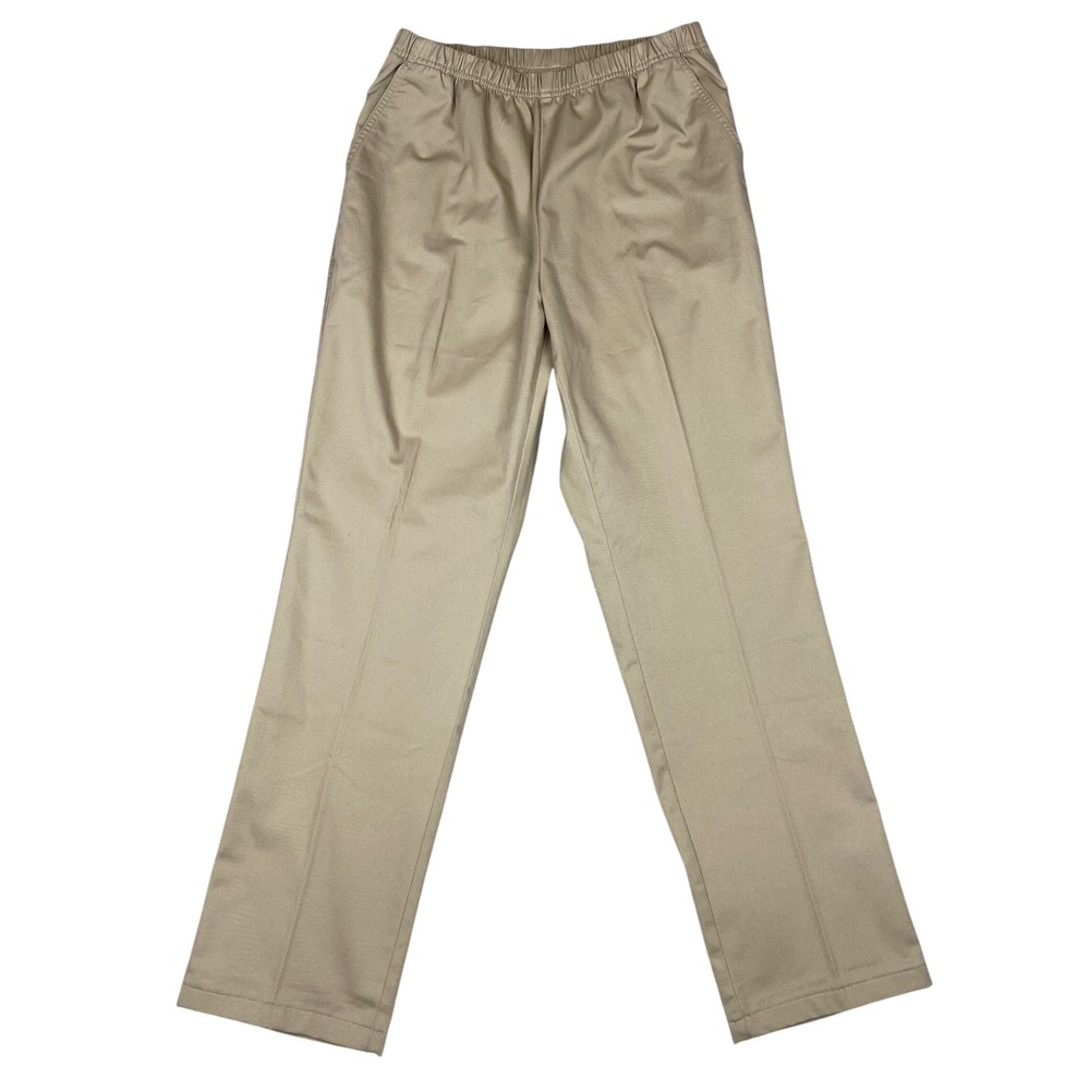 Lands End High Rise Straight Leg Elastic Waist Pants Women 12T Khaki Tan